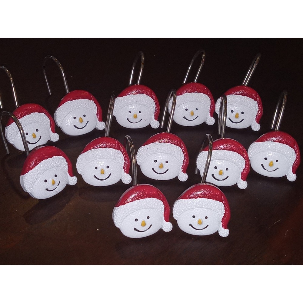 Set Of‎ 12 Snowman Christmas Holiday Bathroom Shower Curtain Hooks